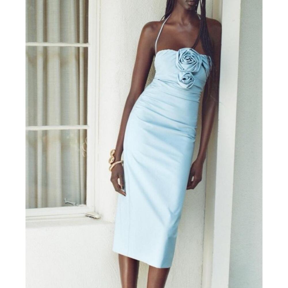 NWT-Zara- raised flower midi dress- S